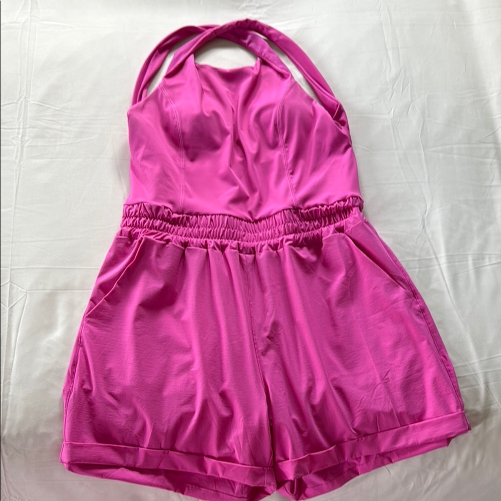 Mono B Vibrant Pink Halter Romper
